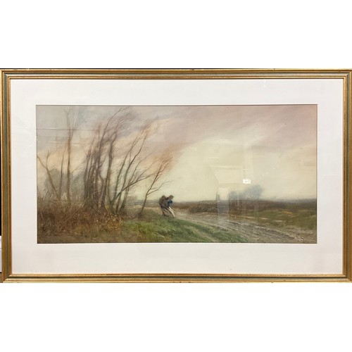 396 - William Tatton Winter, RBA, (1855-1928), A Windswept Landscape, signed, watercolour, 44cm x 88cm.