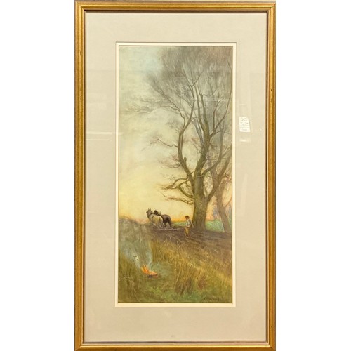 397 - William Tatton Winter, RBA, (1855-1928)
Autumn Ploughing
signed, watercolour, 73cm x 33cm

(Labels t... 