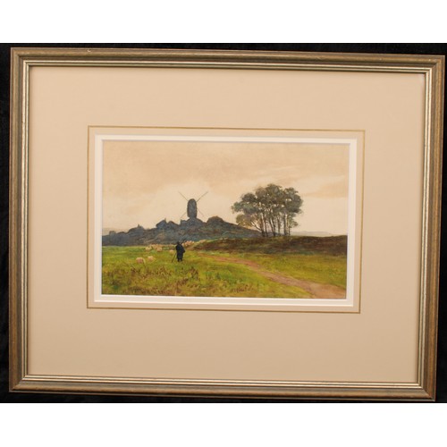 412 - William Tatton Winter, RBA, (1855-1928), 
A Shepherd and his Sheep, Reigate Heath, 
signed, watercol... 