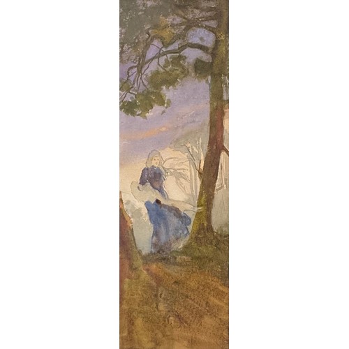 425 - William Tatton Winter, R.B.A., (1855 - 1928), Girl on a Hill, artist’s monogram lower right, waterco... 