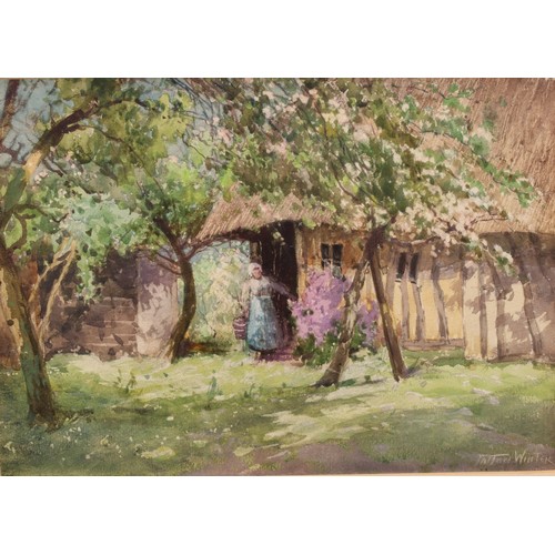 427 - William Tatton Winter, R.B.A., (1855 - 1928), By the Cottage Door, signed, watercolour, label to ver... 