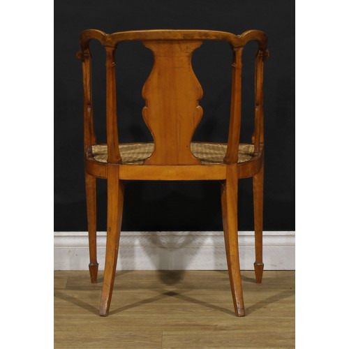 2493 - A pair of Sheraton Revival painted satinwood library chairs, 81cm high, 53.5cm wide, 44cm deep, c.18... 