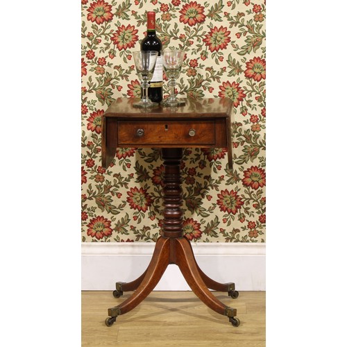 1943 - A post-Regency mahogany pedestal Pembroke-form work table, rounded rectangular top with fall leaves ... 