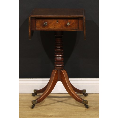 1943 - A post-Regency mahogany pedestal Pembroke-form work table, rounded rectangular top with fall leaves ... 