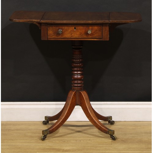 1943 - A post-Regency mahogany pedestal Pembroke-form work table, rounded rectangular top with fall leaves ... 