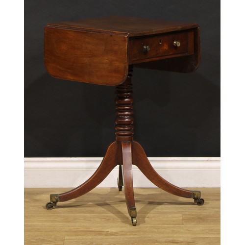 1943 - A post-Regency mahogany pedestal Pembroke-form work table, rounded rectangular top with fall leaves ... 