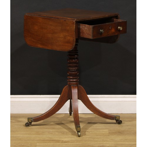 1943 - A post-Regency mahogany pedestal Pembroke-form work table, rounded rectangular top with fall leaves ... 