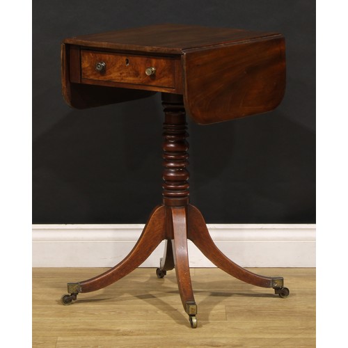 1943 - A post-Regency mahogany pedestal Pembroke-form work table, rounded rectangular top with fall leaves ... 