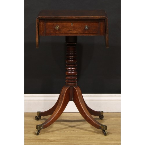 1943 - A post-Regency mahogany pedestal Pembroke-form work table, rounded rectangular top with fall leaves ... 