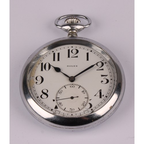 1152 - A Rolex pocket watch, white enamel dial, Arabic numerals, subsidiary seconds dial, top wind, the cas... 