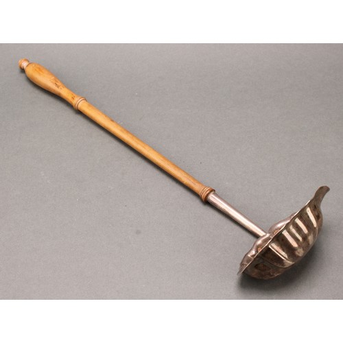 761 - A George II silver toddy ladle, fluted oval bowl, twisted baleen handle, 39cm long, Isaac Duke, Lond... 