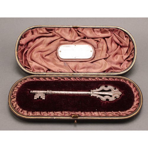 1098 - Copoclephily - Local Interest - a Victorian silver presentation key, Birmingham 1892, the case with ... 