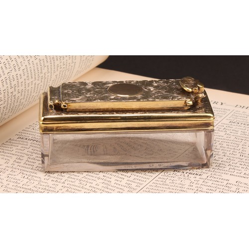 974 - A William IV silver gilt mounted rectangular travelling inkwell, the cover chased with foliate scrol... 
