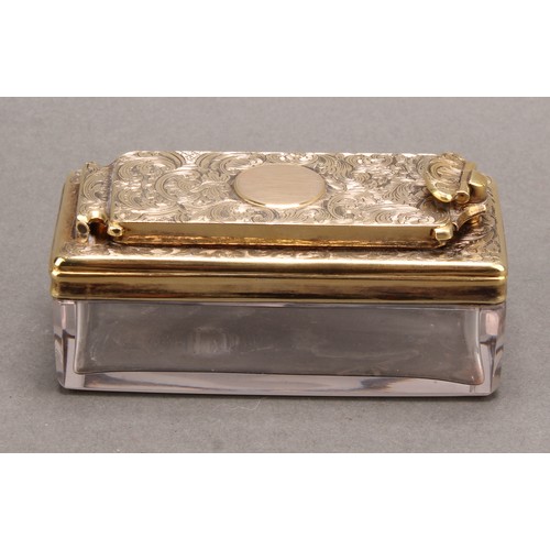 974 - A William IV silver gilt mounted rectangular travelling inkwell, the cover chased with foliate scrol... 