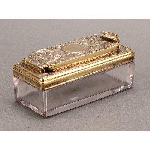 974 - A William IV silver gilt mounted rectangular travelling inkwell, the cover chased with foliate scrol... 
