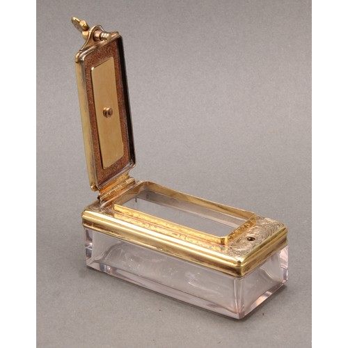 974 - A William IV silver gilt mounted rectangular travelling inkwell, the cover chased with foliate scrol... 