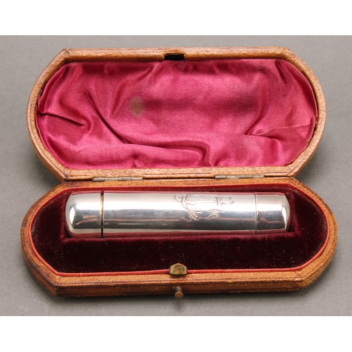 847 - A late Victorian silver combination scent and vinaigrette, cylindrical form, domed hinged cover, 8.5... 