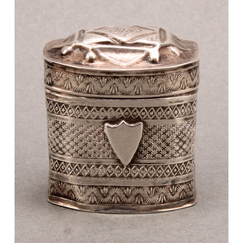 1004 - An early 19th century Dutch silver canted rectangular peppermint box, hinged domed cover, chased thr... 