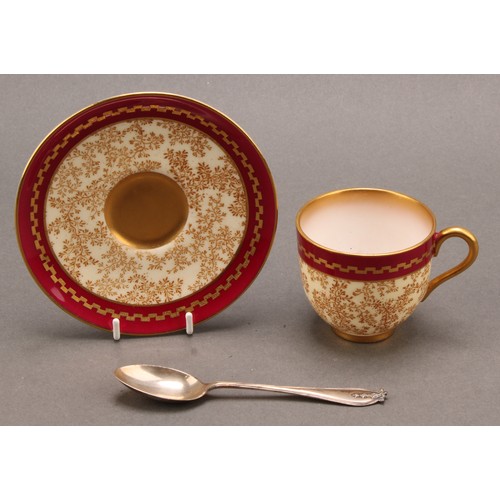 108 - A Royal Worcester for Harrods cabaret set for six, foliate decoration in sepia on an ivory ground, b... 