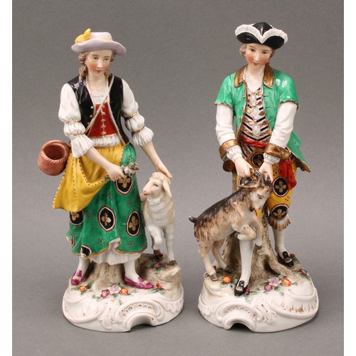 249 - A pair of Continental porcelain figures, probably Samson Paris, modelled as a goatherd and shepherde... 