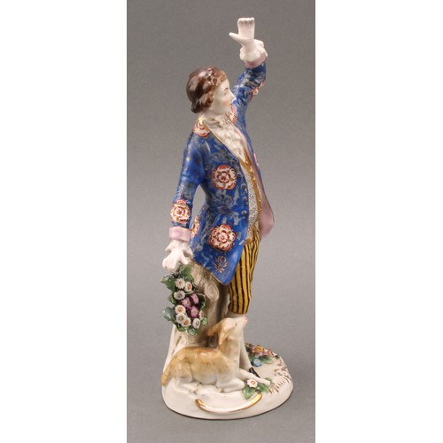 257 - A pair of Samson Paris porcelain figures, of a shepherd and sherherdess, both standing with lamb at ... 