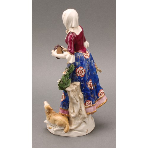 257 - A pair of Samson Paris porcelain figures, of a shepherd and sherherdess, both standing with lamb at ... 