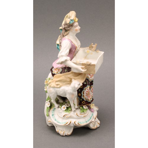 256 - A pair of Samson Paris porcelain figures, of a shepherd and shepherdess, each holding a rectangular ... 