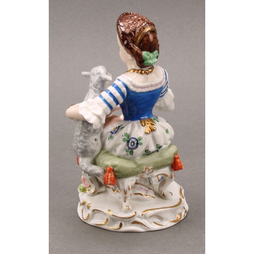 256 - A pair of Samson Paris porcelain figures, of a shepherd and shepherdess, each holding a rectangular ... 