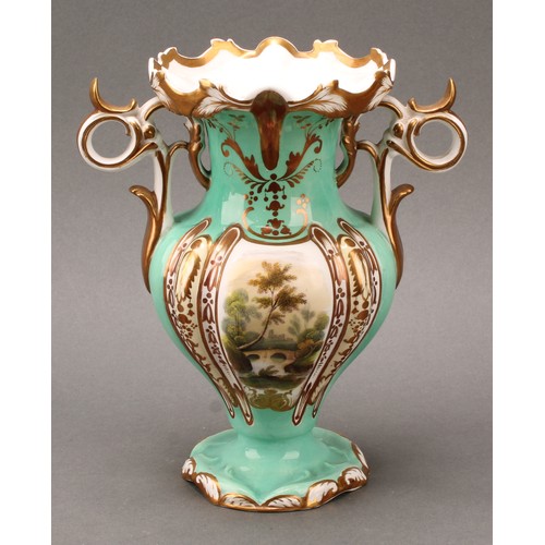 89 - A pair of 19th century Copeland figural vases, modelled as putti sitting astride a cornucopia, one h... 