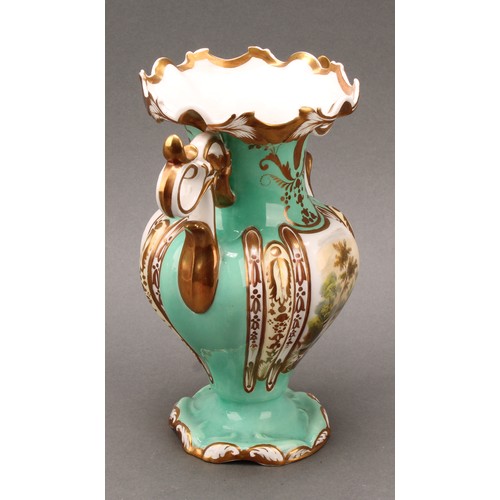 89 - A pair of 19th century Copeland figural vases, modelled as putti sitting astride a cornucopia, one h... 