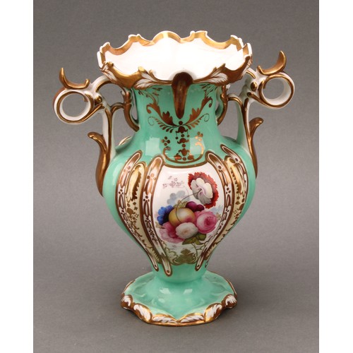 89 - A pair of 19th century Copeland figural vases, modelled as putti sitting astride a cornucopia, one h... 