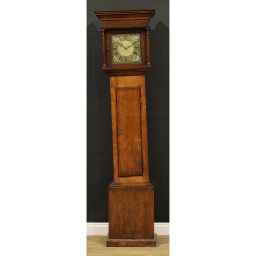 2417 - A George III oak longcase clock, 25.5cm square brass dial inscribed John Wilks, Roman numerals, the ... 