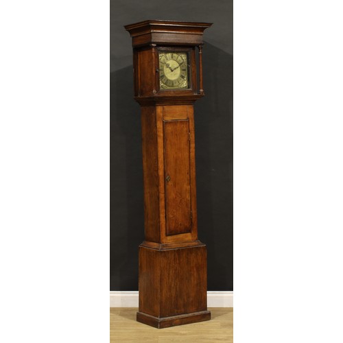 2417 - A George III oak longcase clock, 25.5cm square brass dial inscribed John Wilks, Roman numerals, the ... 