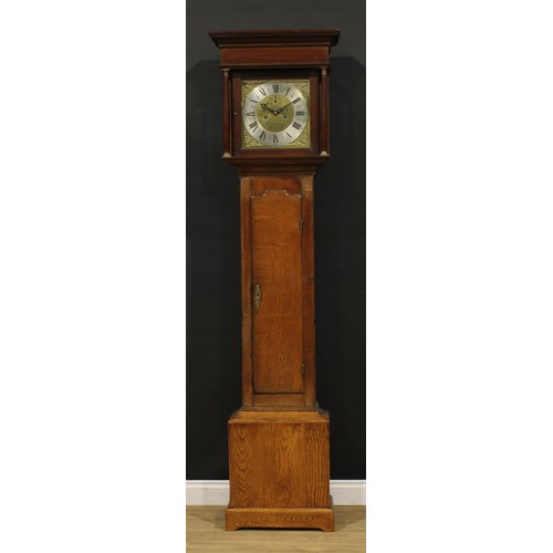 2421 - A George III oak longcase clock, 31cm square brass dial inscribed William Hickman, Stamford, Roman n... 