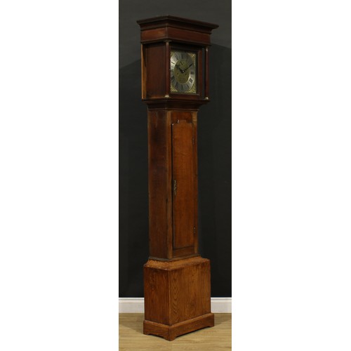 2421 - A George III oak longcase clock, 31cm square brass dial inscribed William Hickman, Stamford, Roman n... 