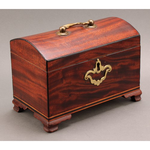 2330 - A George III mahogany domed rectangular tea caddy, hinged cover enclosing a compartmented interior, ... 