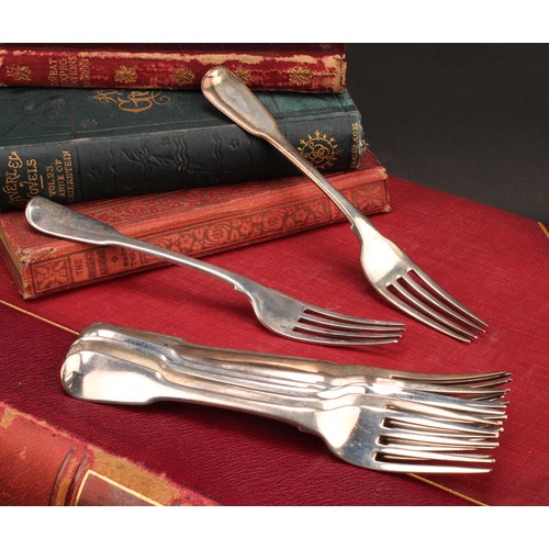 908 - A set of nine George III silver dessert forks, 16.5cm long, Thomas Wilkes Barker, London 1818, 323g