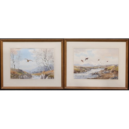 377 - John Cyril Harrison (1898-1985)  
A pair, Fast Down The Burn, Grouse, and Through The Birches, Woodc... 