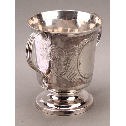 790 - A George III silver two handled cup, ridged handles, later decorated with scrolling foliate and latt... 