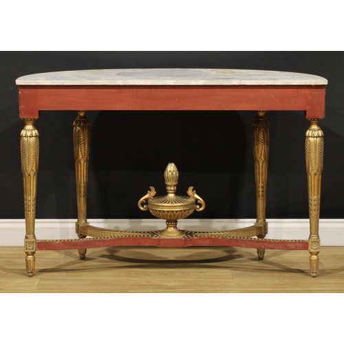 1520 - An Italian Neoclassical Revival giltwood and marble demilune pier table, oversailing top, the frieze... 