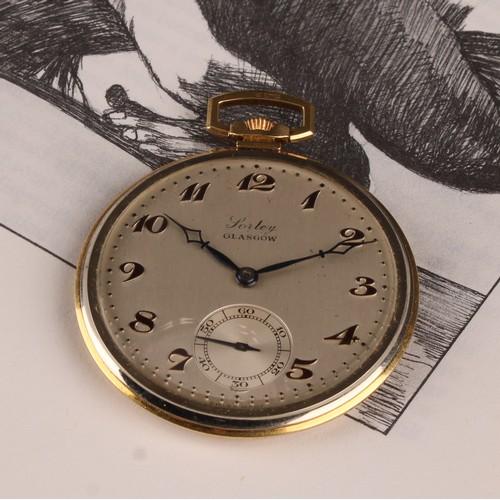 1150 - A Movado Esperanto 1930's Art Deco 18ct gold engraved pocket watch, retailed by Sorley Glasgow, silv... 