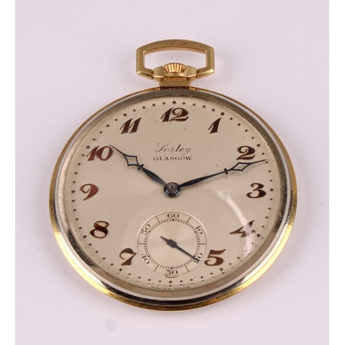 1150 - A Movado Esperanto 1930's Art Deco 18ct gold engraved pocket watch, retailed by Sorley Glasgow, silv... 