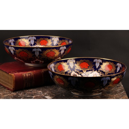 100 - A pair of large Derby Ceramic Art Studios Hamilton Imari pattern circular bowls, 34cm diameter, prin... 