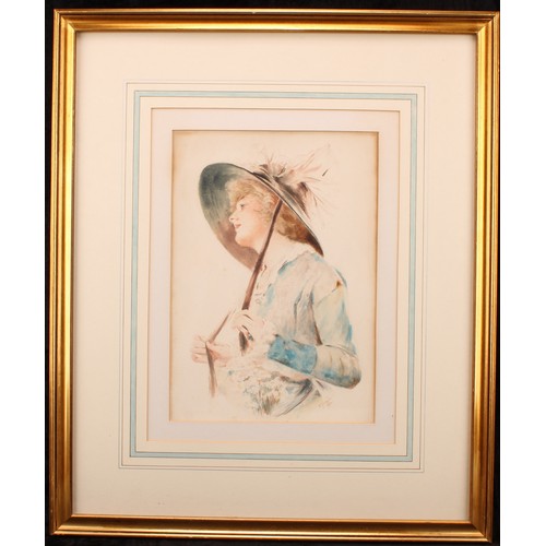 549 - F Johnson (early 20th century)
Portrait of a Young Lady Wearing a Hat 
signed, dated 1914, watercolo... 