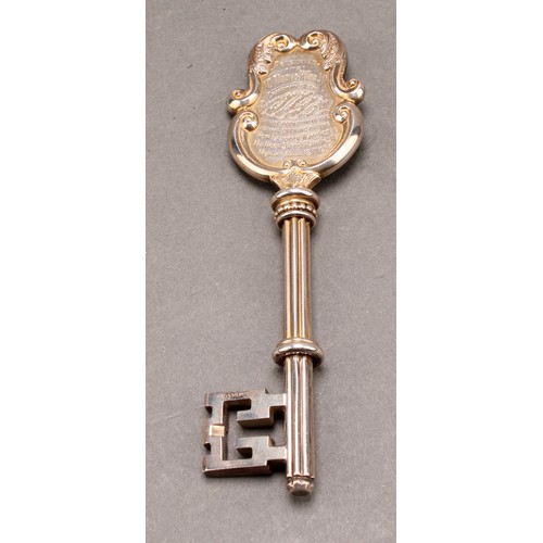 1091 - Copoclephily - an Edwardian silver presentation key, Presented to Mr Thomas Killon, JP, Chairman of ... 