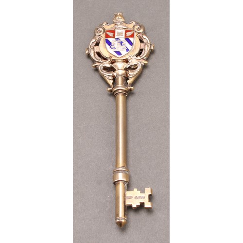 1083 - Copoclephily - a George V silver-gilt and enamel presentation key, ...On the Opening of the Torquay ... 