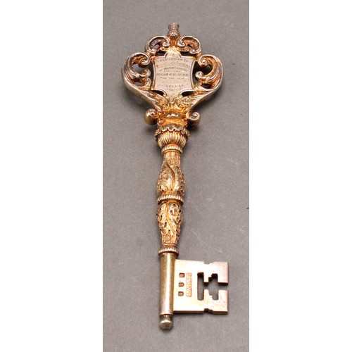 1099 - Copoclephily - Military Interest - a Victorian Scottish silver-gilt presentation key, Presented to M... 