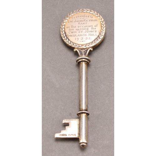 1092 - Copoclephily - an Edwardian silver presentation key, Wesleyan Church, Blackburn Rd, Darwen, Opened 5... 