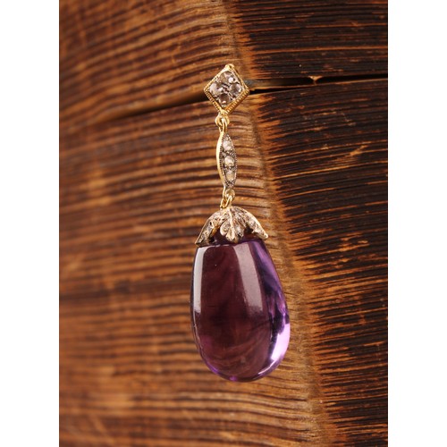 1200 - A diamond and purple amethyst pendant, pale purple amethyst approx 15.5ct suspended from a rose cut ... 