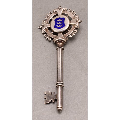 1080 - Copoclephily  - a George V silver and enamel presentation key, Saltend, 8th October 1929, 12.5cm lon... 